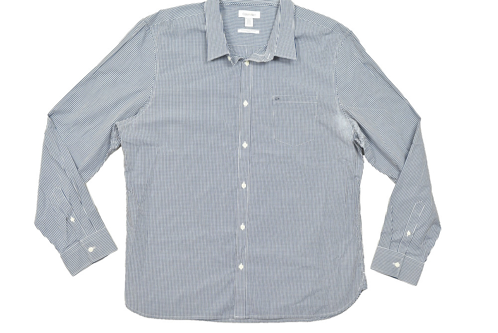 Calvin Klein Extra-Fine Cotton Shirt Mens XXL Slim Fit Blue White Gingham Check